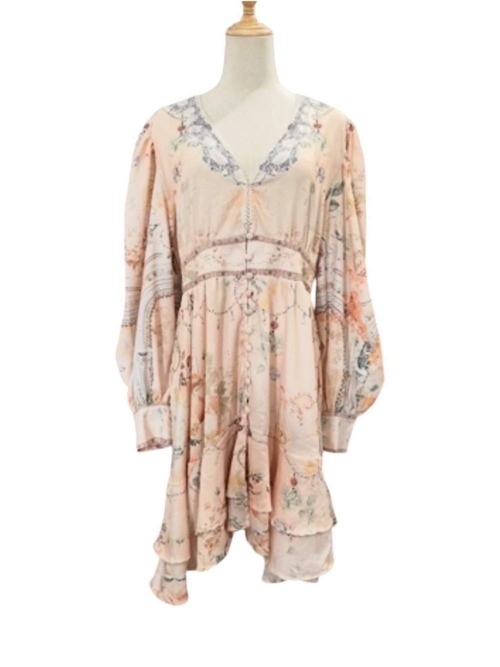 Romantic boho Long-Sleeve Floral Midi Dress in Blush Camilla doup (014)